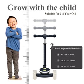 Winhope Kids Kick Scooter, 3 Wheel Scooter for Boy and Girl, LED Lighted Wheels and Widen Deck, Outdoor Ride-On Toys for Kids Aged 3-8(Black)