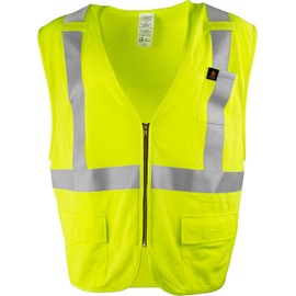Ironwear 1257FR Fire Retardant Premium Hi-Visibility Vest | Zippered Closure | Multi Pocket and Radio Clip