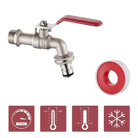 Ibergrif M22201-1 Garden Tap with Connector, G1/2" Inlet and G3/4" Outlet Outdoor Taps, Antifreeze -10 ℃, High Temperature Resistance 120 ℃ Single Tap Ball Valve Outside Faucet,Brass