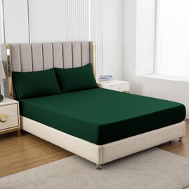 Soifox Super King Fitted Sheet Dark Green - Bed Sheets with Extra Deep Pocket 16 inch (40 cm), Soft Microfiber Bottom Sheet for Superking Bed, 180x200cm