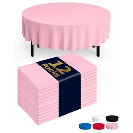 Pureegg Plastic Table Cloth Disposable 12 Pack, 84'' Round Table Cloths, Easter Party, Valentines, Mothers Day Decorations, Tablecloths, Round, Pastel Plastic Cover, Leakproof & Sturdy, Pink