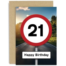 Funny 21st Birthday Card for Him or Her - Fun Age 21 Birthday Card - Hilarious 21 Year Old Road Sign Birthday Greeting Card for Son or Daughter, Grandson, Granddaughter | Blank Inside…