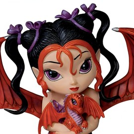 The Hamilton Collection Ruby Fairy Figurine Darling Fairy and Baby Dragon Duo Handcrafted in Artists Resin Hand-Painted with Big Purple Eyes and Bright Red Accents by Jasmine Becket-Griffith 4-inches