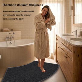 EUPXRHY Non-Slip Curved Bath Mat, Semi Circle Bathroom Rug, Quick Drying Absorbent Corner Shower Mat, Sturdy Faux Linen Woven Bath Mat for Curved Shower,Black,Curved 1'6"×3'3"