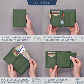 VON HEESEN Men's Leather Wallet with RFID Protection - Genuine Leather Wallet for Men - Women's Wallet, Green, Portrait Medium (Bifold)
