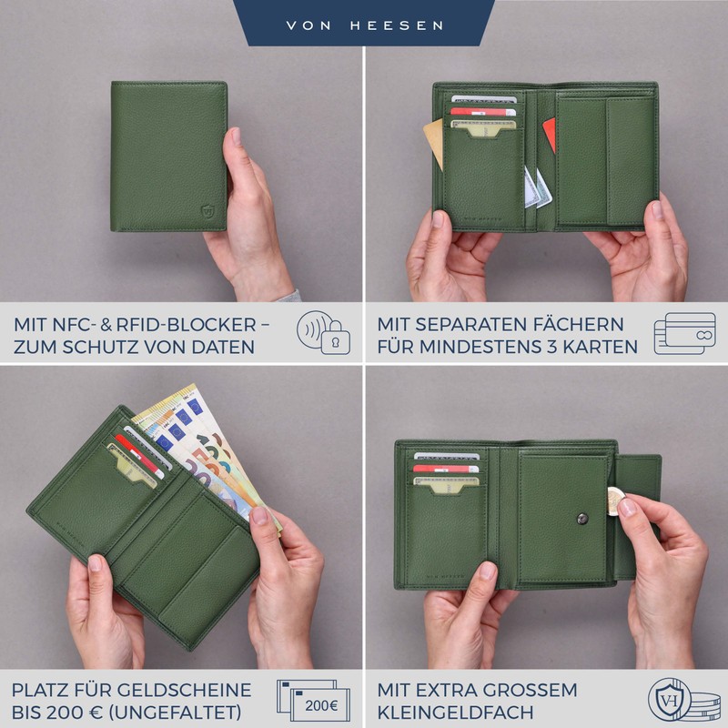 VON HEESEN Men's Leather Wallet with RFID Protection - Genuine