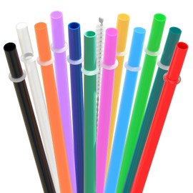 Dakoufish 8 Inch Reusable Plastic Short Straws for 16oz 20oz Tumblers and Cups,Replacement Hard Straws Set of 12 Pcs With 1 Cleaning Brush,Dishwash safe (8inch,12color)