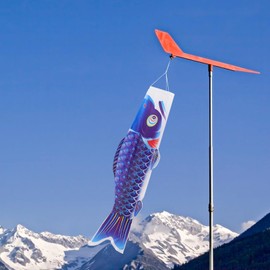 UPKOCH Japanese Windsock Carp Fish Gold Wind Streamer Fish Deer Flag Koinobori Hanging Decoration for Dragon Boat Festival Garden Sushi Bar Izakaya Bedroom Blue 1 m