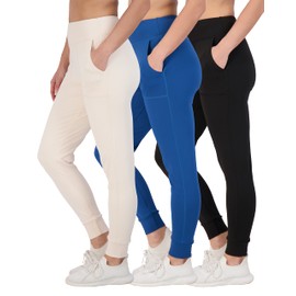 Real Essentials 3 Pack: Women's Joggers with Pockets - High Waist Workout Yoga Tapered Athletic Leggings (Available in Plus) - Set 4, 3X