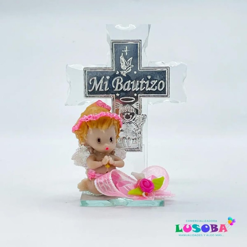 Cruz de Cristal Recuerdo Bautizo Niña 12 Piezas