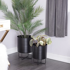 CosmoLiving by Cosmopolitan Metal Planter, Set of 2 16", 13"H, Black