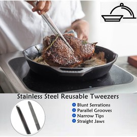Multi Purpose Kitchen Tweezers with Precision Stainless Steel Tongs for Pince Culinary Cuisine Cooking and Plating Food by Chef (Straight 12")