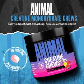 Animal Creatine Chews Tablets - Enhanced Creatine Monohydrate with AstraGin to Improve Absorption, Sea Salt for Added Pumps, Delicious and Convenient Chewable Tablets - Fruit Punch