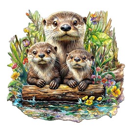 Jigfoxy Wooden Puzzles for Adults, Otter Wooden Jigsaw Puzzles for Adults, Wood Puzzles Adults, Unique Animal Shape Wood Cut Puzzles for Family Friend Puzzle Lovers(S-8.5 * 8.1in-100pcs)