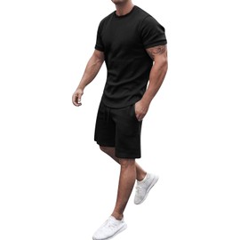 amropi Men's Sports Suit, Jogging Suit, 2-Piece Summer Tracksuit, Short-Sleeved Clothing Set, black