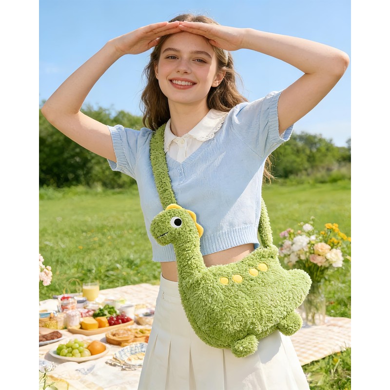 LHTWLF Cute Dinosaur DesignPlush Backpack，with Zipper Shoulder Bag，Unique Novelty Fun