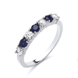 Sterling Silver Blue Sapphire CZ 7 Stone Eternity Ring size K L M N O P Q R S (Q)