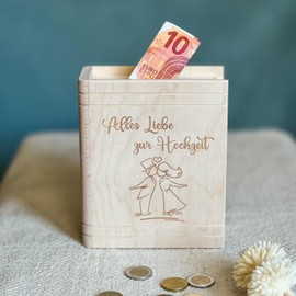 Spruchreif Wooden Money Box Book with Engraving for Weddings – Money Book as Original Wedding Gift – Money Gift (Alles Liebe zur Hochzeit)