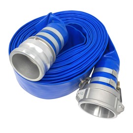 Gloxco 3" x 50′ Blue Lay Flat PVC Hose Assembly with Aluminum Cam and Groove C and E Fittings used with a Sump Pump or Water Transfer Pump for Water Discharge, Pool Drain or Backwash