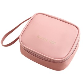 Yhfaifbu Small Makeup Bag for Purse Mini Square Cosmetic Bag for Women Cute Preppy Make Up Pouch with Zipper Tiny Leather Make Up Organizer Case for Backpack Waterproof Travel Toiletry Bags (Pink)