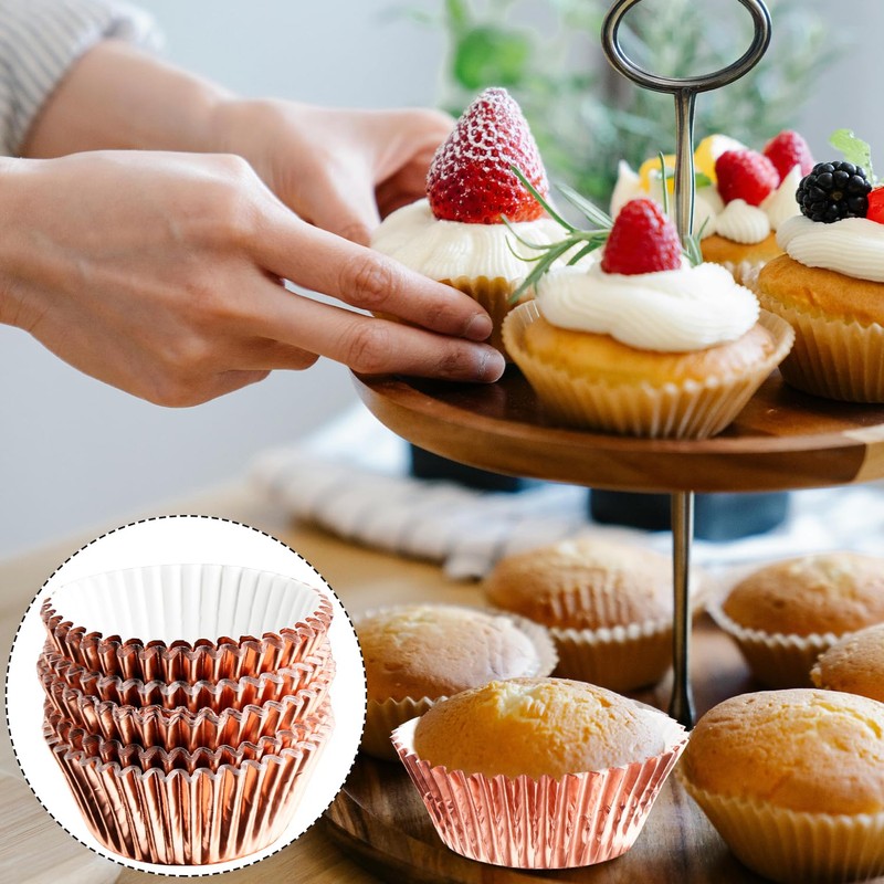 Rumyve 100 Pcs Disposable Baking Cups,Foil Metallic Cupcake Cases,Muffin Liners