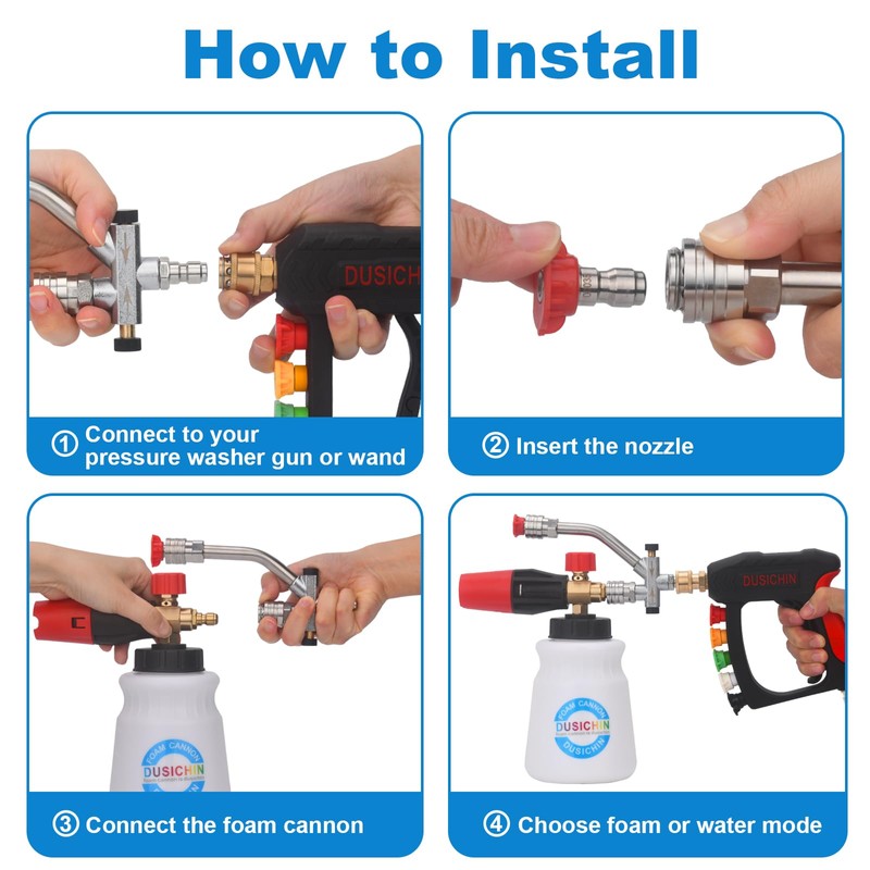 DUSICHIN Pressure Washer Short Gun Foam Cannon 1/4" Quick Connector,Car