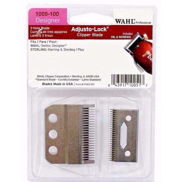 WAHL #1005-100 SENIOR/ DESIGNER CLIPPER BLADE 3 HOLE ADJUST LOCK