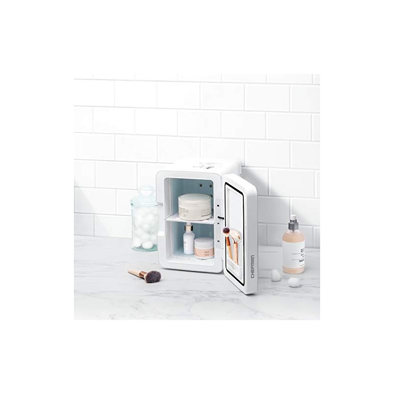 Mini Refrigerador con Espejo, Capacidad 4 Litros, Color Blanco, Modelo