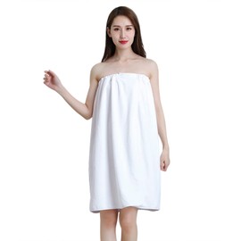 Cozy Bath Wrap Towel for Men Women Soft Quick Dry Microfibre Bath Skirt White Shower Body Wrap Water Absorbent Bathing Towel Adjustable Snap Closure Bathrobe for Home Gym Spa Beach Pool Sauna
