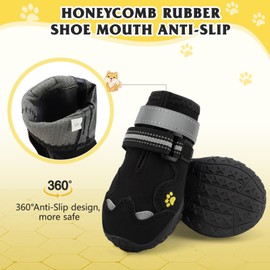 Dog Shoes, FISHOAKY Dog Shoes for Large Dogs, 360°Anti Slip Medium Dog Boots & Paw Protectors Winter Snowy and Summer Hot Pavement, Waterproof 4Pcs Dog Booties with Reflective Strips (Size 2)