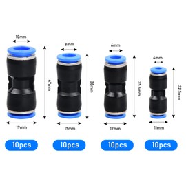 Pinsheng 40 Piece Pneumatic Connector Set, Straight Push in Quick Coupling Pneumatic Fittings for 4 mm/6 mm/8 mm/10 mm Air & Water Hose Connection