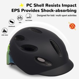 Kids/Youth Bike Helmet for Boys and Girls, Adjustable and Multi-Sport for Bicycle, Skateboard, Skate, Kick Scooter (Black)