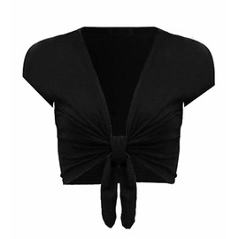 FASHION MY LOVE Women Cap Sleeve Bolero Shrug Tie Up Front Cropped Cardigan Short Sleeves Top Ladies Cap Sleeve Shrug Tie Up Front Crop Bolero Cardigan 8-26 Black