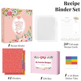 Recipe Binder with Plastic Sleeves, Full Page Cards and Dividers, Recipe Binder 8.5x11 3 Ring, Blank Recipe Book Binder to Write in Your Own Recipes (Floral)