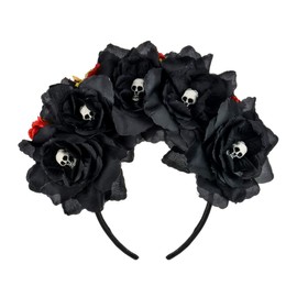 Floral Fall Day of the Dead Flower Crown Festival Headband Rose Mexican Floral Headpiece HC-23 (Black Rose)