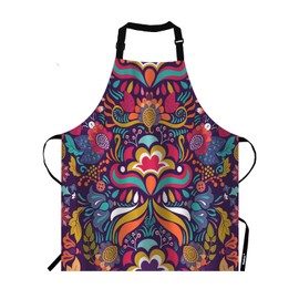 Moslion Vintage Colorful Flower Apron,Paisley Floral Pattern Bright Red Blue Yellow Apron,Adjustable Neck Bib Apron for Men Women,Suitable for Kitchen Cooking Waitress Chef Apron