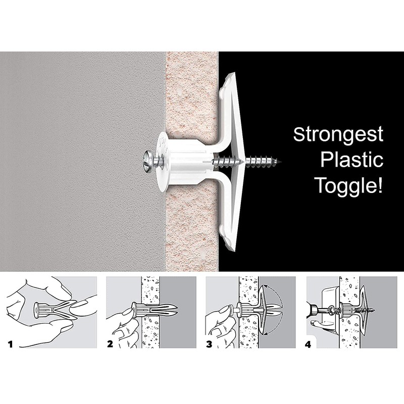 TOGGLER Toggle TA Hollow-Door Anchor, Polypropylene, Made in US,1/8" to