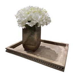 Decorzmozo Wood Decorative Tray-Vitage Brown Washed Bead Tray for Coffee Table Wooden Serving Trays Ottoman Tray for Living Room Candle Holder Home Organizer Farmhouse Home Decor (Rectangular)