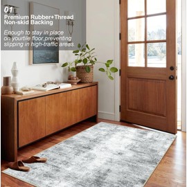Capslpad Machine Washable Rug, Modern Abstract 3x5 Grey Area Rug, Low Pile Soft Non-Shedding Area Rug for Entryway, Bedside, Living Room, Hardwood Floor