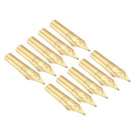 PATIKIL 0.5-0.7mm Line Width Fountain Pen Nib Replacement, 10 Pack 304 Stainless Steel Ink Dip Calligraphy Pen Nib for Drawing Writing, Gold