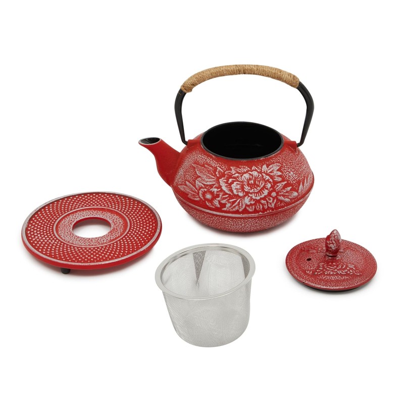 Juvale Japanese Cast Iron Teapot with Infuser - Red, 27