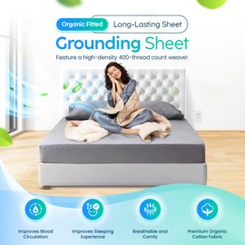 EarthNest Grounding Sheets Queen Size – Organic Cotton with Silver Fiber Grounding Bed Sheet with Cord for Better Sleep and Wellness Therapy