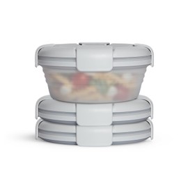 STOJO Collapsible Bowl 3 Set - Translucent Cashmere, 36oz - Reusable Silicone Bowl for Hot and Cold Food - Perfect for Travel, Meal Prep, To-Go Lunch, Camping & Hiking - Microwave & Dishwasher Safe