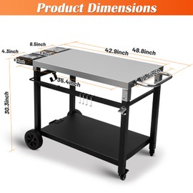 Wanchao Stainless Steel 2-Shelf Outdoor Grill Cart with Wheels,Pizza Oven Table for Blackstone Ninja Movable Cooking Station for Indoor & Outdoor Use