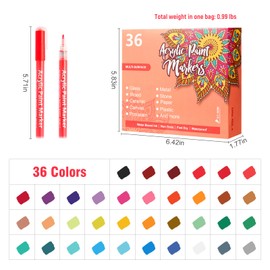 Hyrrt 36 Colors Extra Fine Tip Paint Markers Pens, Premium Acrylic Paint Pens For Rock Painting, Canvas, Wood, Glass, Ceramic, Fabric, Acrylic Markers Set for Painting Supplies