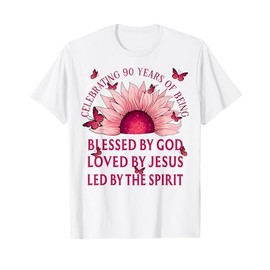Blessed By God For 90 Years Pink Sunflower Birthday T-Shirt