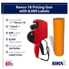 Kenco 18 1 Line Price Gun Kit - Choose Label Quantities and Colors - Includes Ink Rollers- 8 Digit Labeler for Pricing, Dating, and Coding