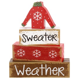 Chunful 4 Pcs Christmas Table Decor Wooden Ugly Sweater Decoration Christmas Tabletop Centerpiece Tiered Tray Decor Rustic Xmas Decorative Block Signs Gift for Farmhouse Xmas Home Kitchen Office