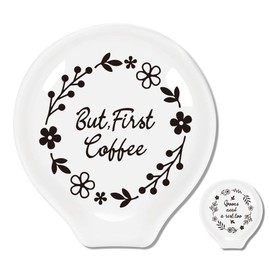 ANATTASOUL Set of 2 Ceramic Spoon Rest 9 x 8.5 cm, Kitchen Food Elevator Spoon Holder Ceramic for Spatulas, Tongs, Gadgets, Coffee Spoons, Spoon Rest for Hot Plate, Kitchen Counter (Wreaths)