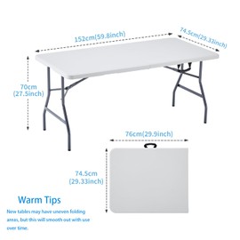 KAIHAOWIN Folding Table 5ft, Indoor/Outdoor Heavy Duty Foldable Table, Utility Plastic Folding Table with Handle, Adjustable Height Dining Table for Picnic, Party, Camping